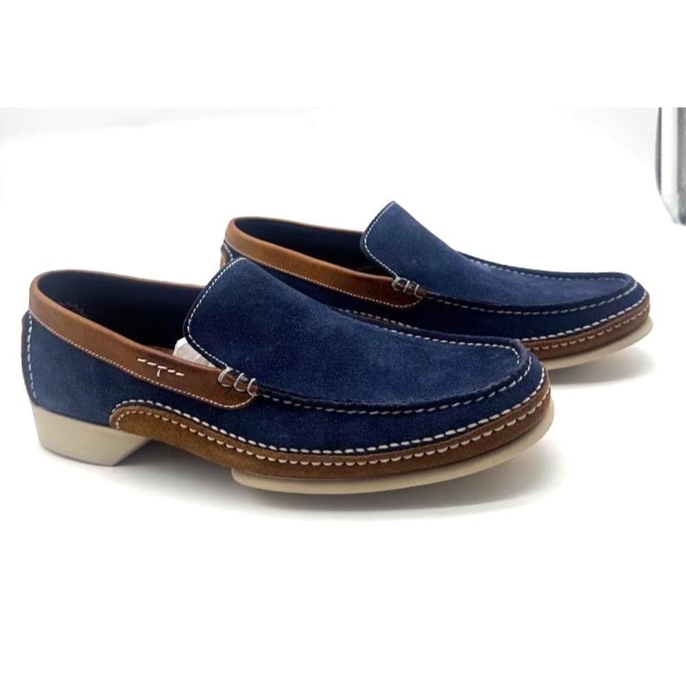 a.testoni Men's US 8 IT 41 Navy Suede Brown Leather Loafers Italy Luxury